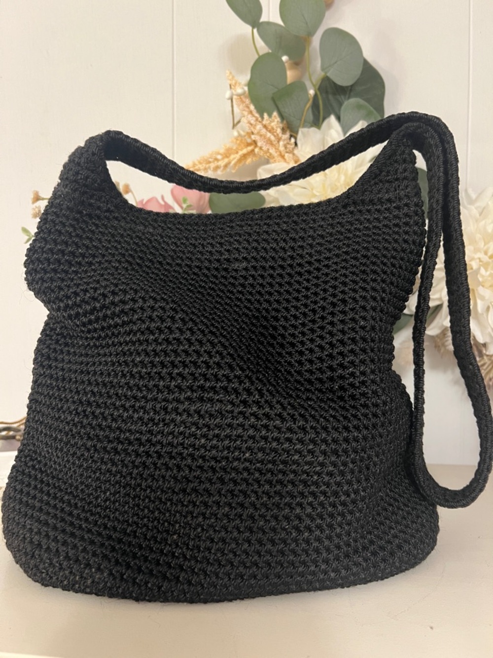 The Sak Black Crochet Shoulder Bag